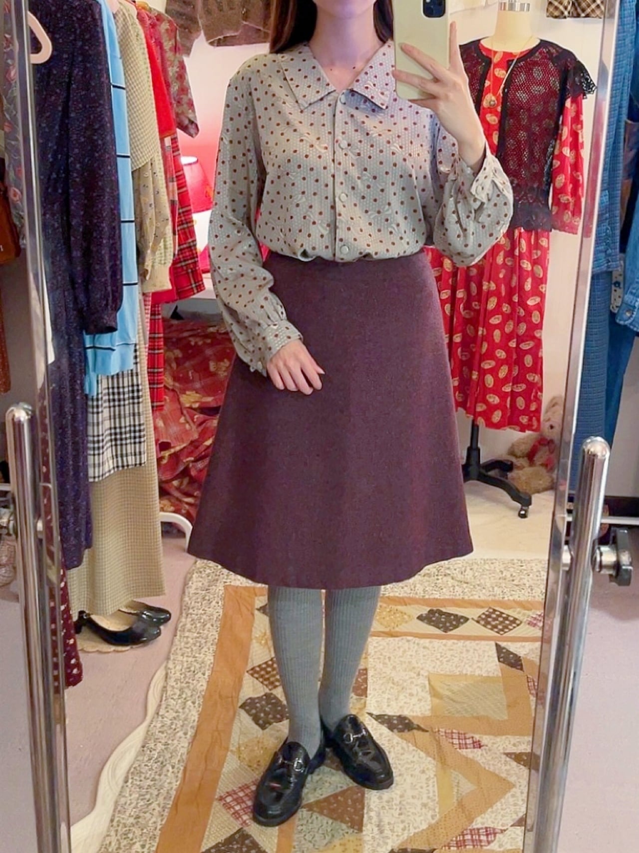 silver ribbon dot blouse