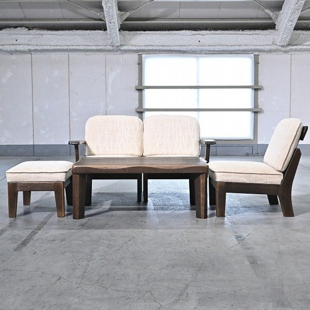 展示品 飛騨の家具 65万 イバタインテリア「KURA/蔵」ダイニング チェア オットマン オーク材 無垢 テーブル2P 1P 北欧 ibata interio【中古家具/中古インテリア/USED家具ユーズド家具/リサイクル】