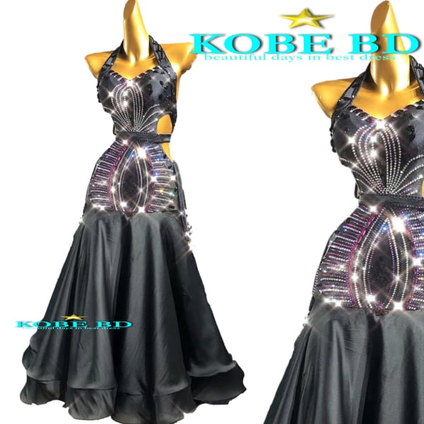 社交ダンススタンダードドレス⭐️イージーオーダードレス(黒/ブラック)【商品番号AI- 22927 】
