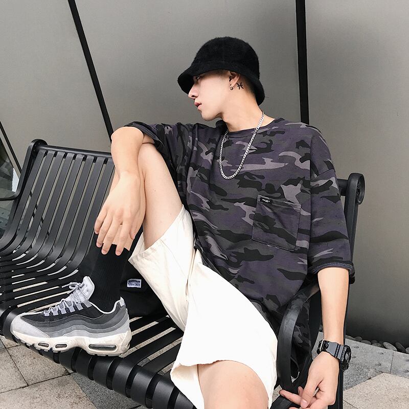 全2色 Tシャツ カットソー 迷彩 カジュアル 総柄 半袖 おしゃれ