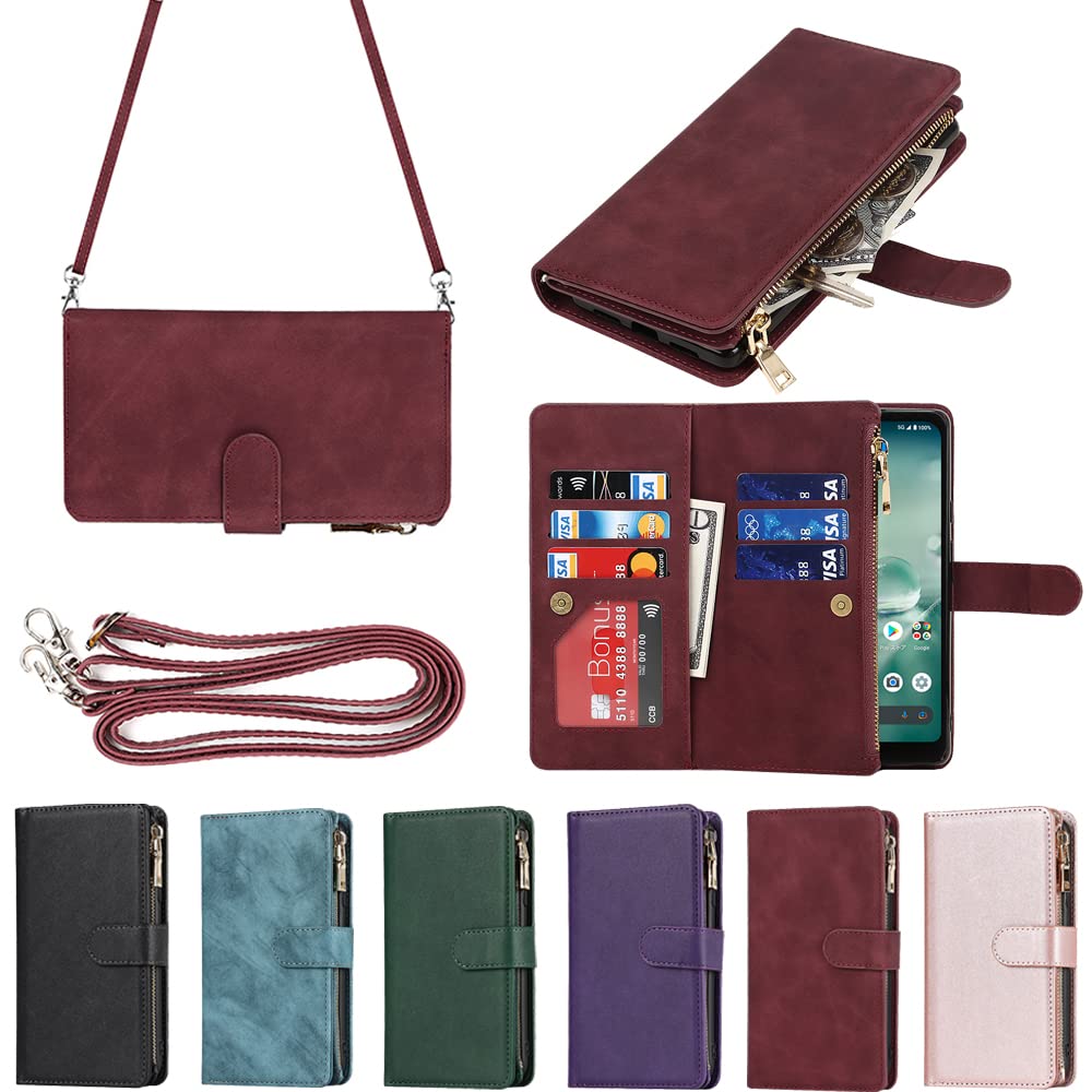 Eastwave for AQUOS wish2 SHG08 SH-51C ケース for AQUOS wish SHG06 A104SH SH-M20 縄掛けケース 手帳型 wish 2 財布型 ICカード コインポケット ストラップ付き カード 収納レッド