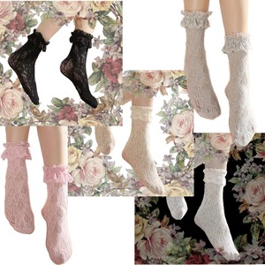 送料無料★「Frill Lace socks」黒/白/アイボリー/グレー/ピンク