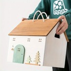 大きめ 収納 ボックス ハウス模様  小物 木製 収納ケース 蓋付き おしゃれ 北欧風 ins風 卓上置き 置き物