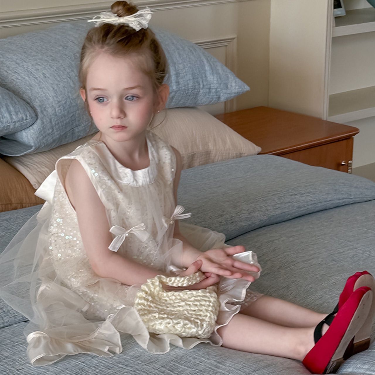 夏リボン輝きスパンコールワンピース