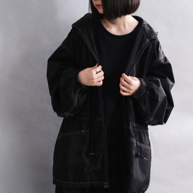 white stitch l/s zip up jacket with hood