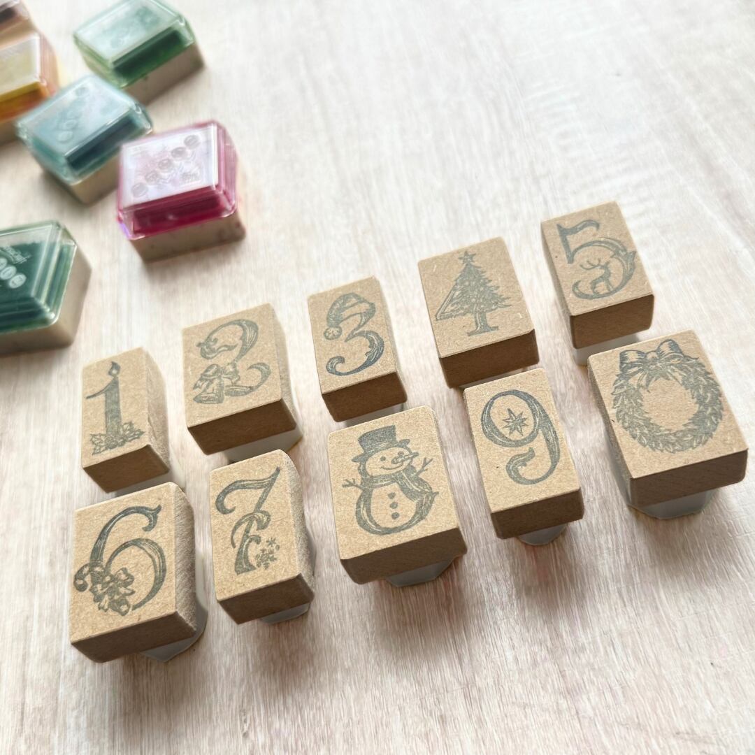 はんこ ハンコ かわいい クリスマス アドベントカレンダー 2025 数字 ナンバー ワークショップ 手作り 商用利用可 ギフト プレゼント イブ お菓子 アンティーク レトロビンテージ ヴィンテージ