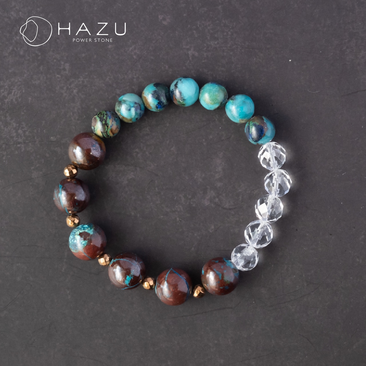 自然美感じる2種のクリソコラ［クリソコラ／水晶／ヘマタイト］