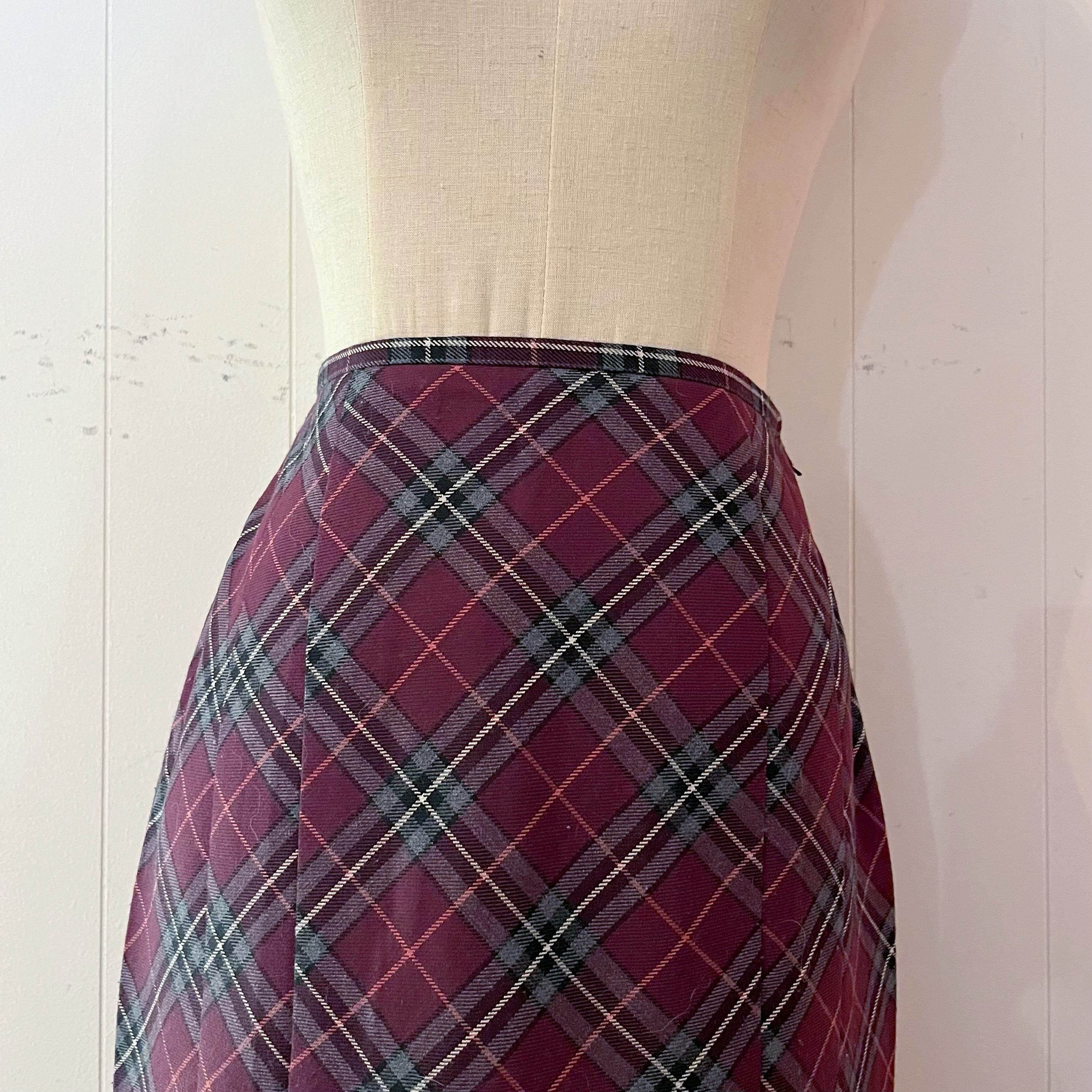 purple gray check tuck skirt
