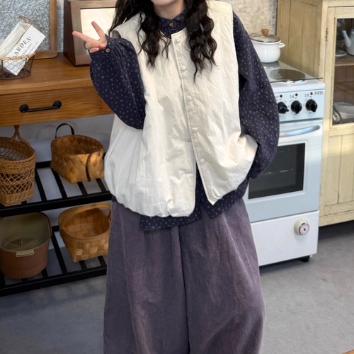 ノーカラー丸ボタンジャケットベスト ・9236