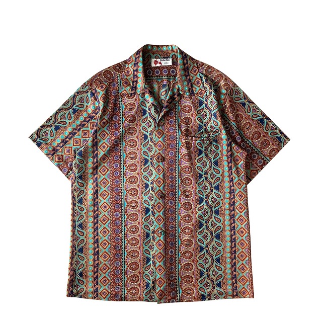 70s HOLO-HOLO PAISLEY STRIPE / VINTAGE ALOHA SHIRT / size M