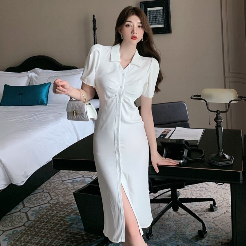 Vネックソリッド カラードレス レディース ソリッドカラー ハンチェンe92077018662