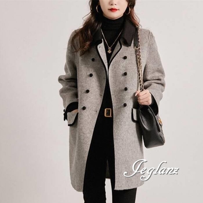 バイカラー ニット コート 襟付き ポケット ダブルフレスト(MB449)τ