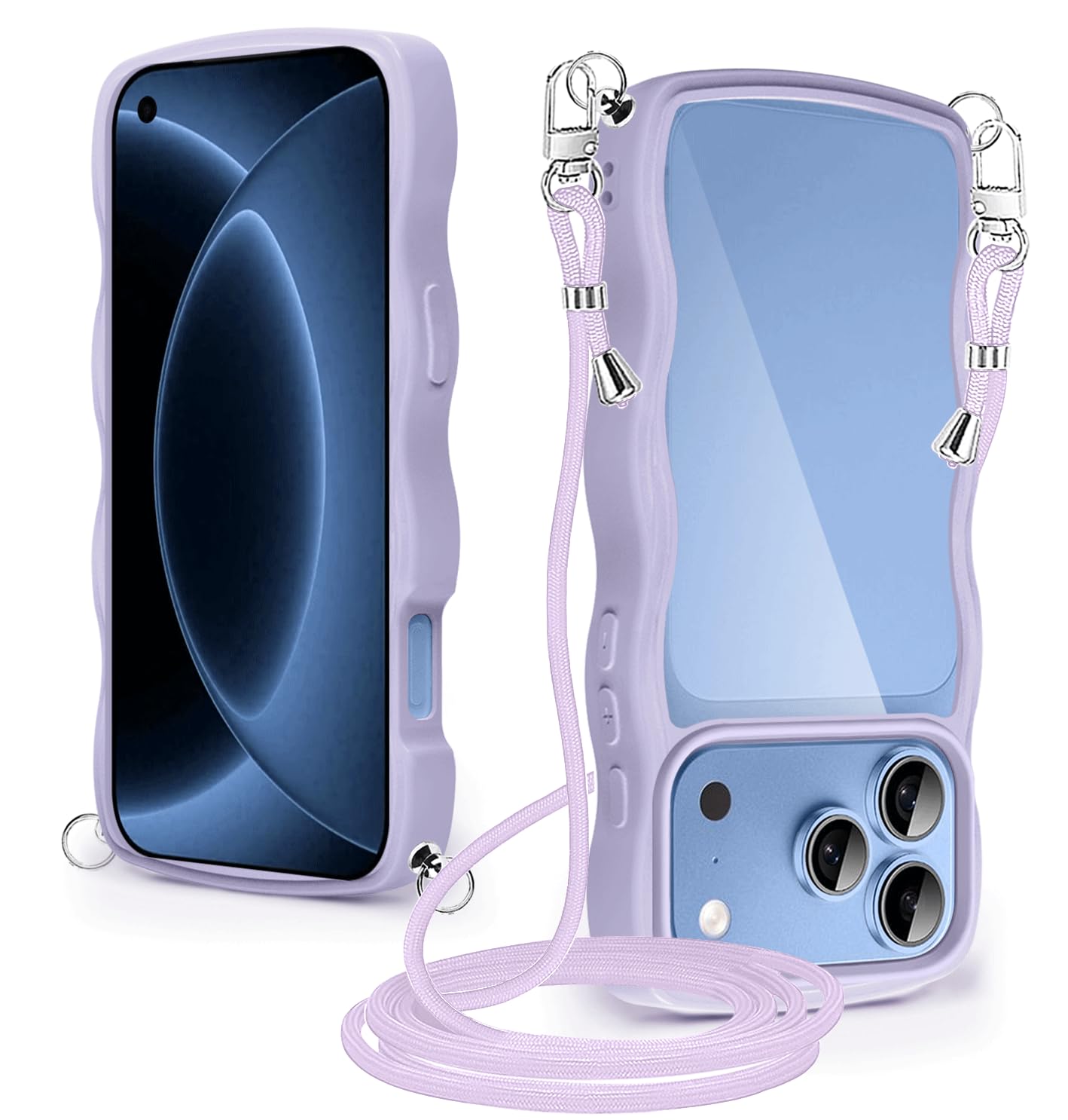 Compatible for iPhone 18 Pro Max/iPhone 17 Pro Max ケース クリア ショルダー 耐衝撃 かわいい 人気 アイフォン 18 Pro Max / 17 Pro Max カバー 透明 スマホケース 薄型 軽量 首かけ 肩掛け 縄掛けケース ストラップ付き 取り外し可能 長さ調整可能 ワイヤレス充電対応(パープル)