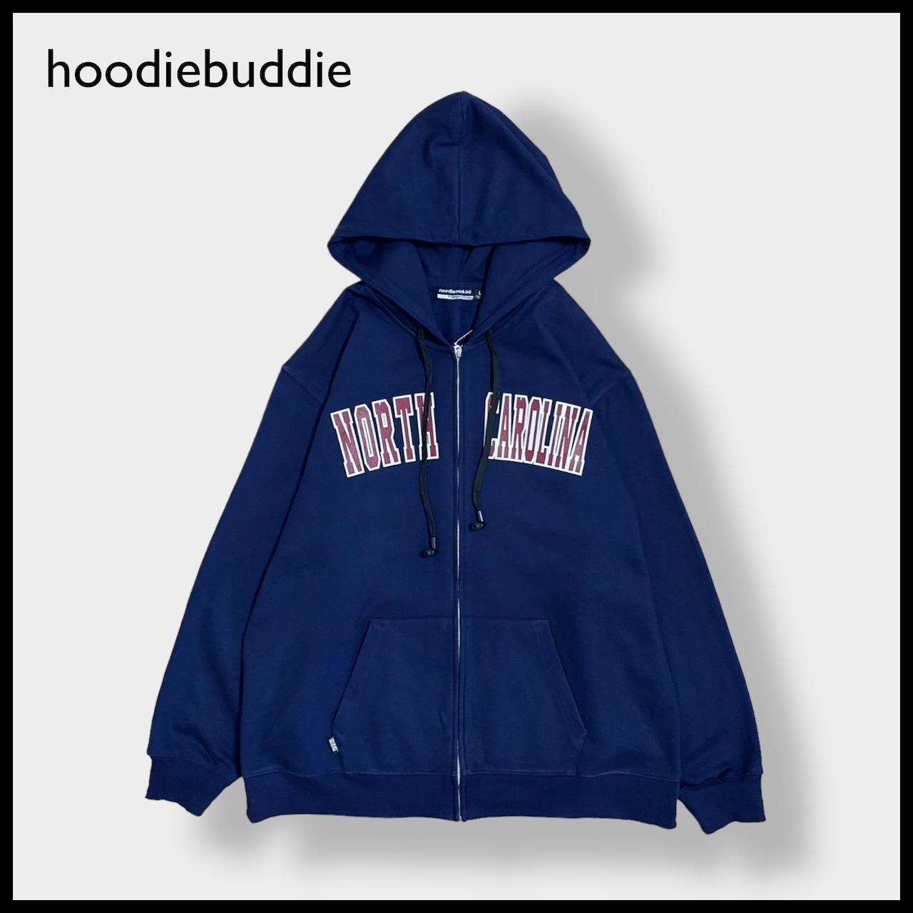 【hoodiebuddie】イヤホン付き カレッジ ノースカロライナ大学 ジップアップパーカー North Carolina アーチロゴ フルジップ フーディー L US古着