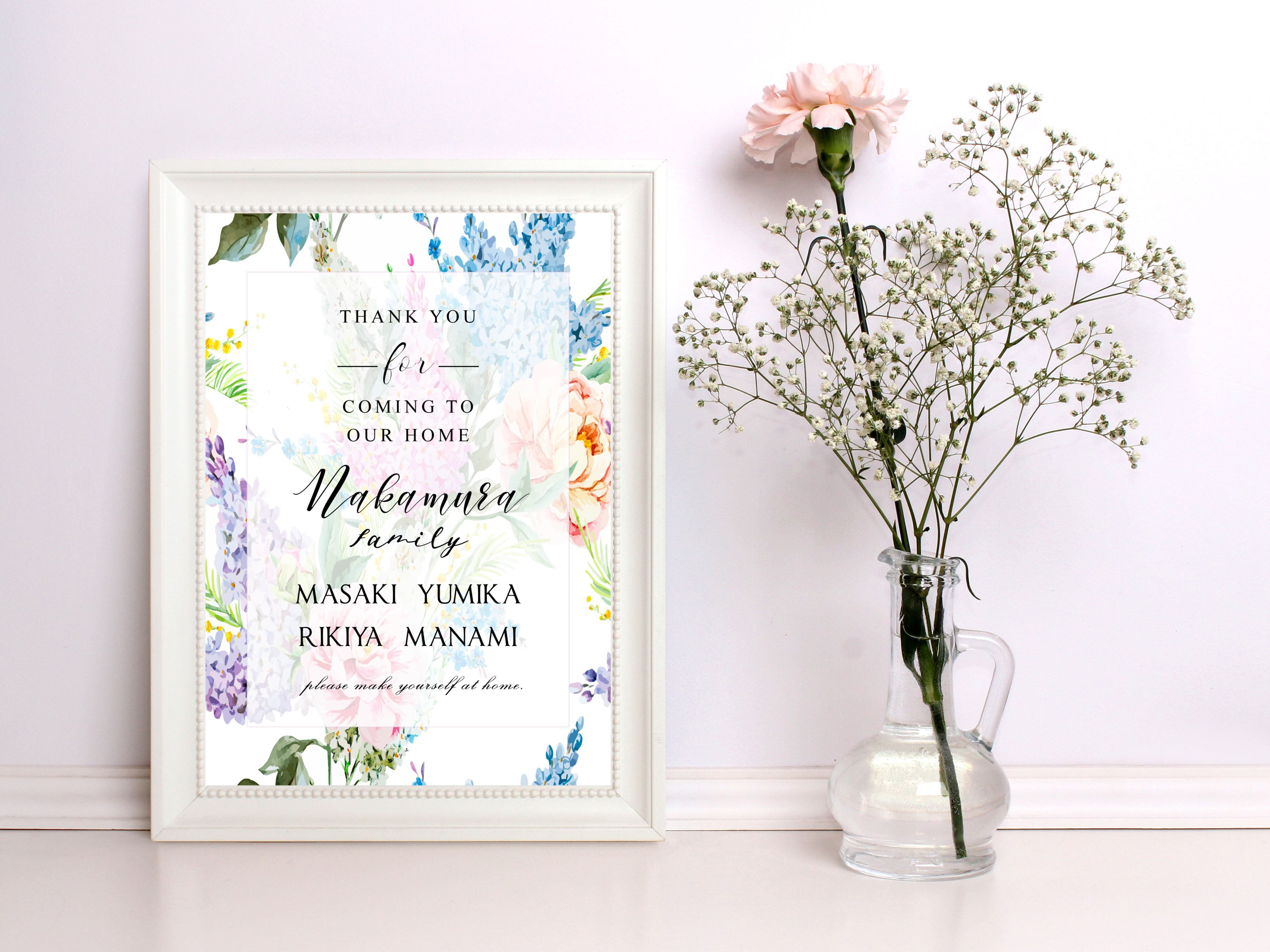Family 家族のお名前入り ウェルカムボード ポスター 花柄 Trans