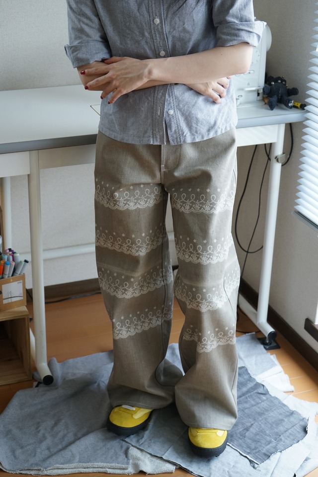 【one-of-a-kind】Beige Wide Trace Denim Crown Size S (Women)