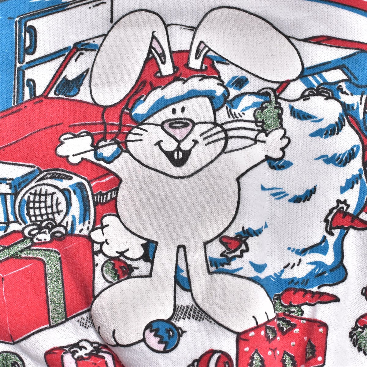 80s アメリカ製 B.J.Frog うさぎさん クリスマスプリント スウェット