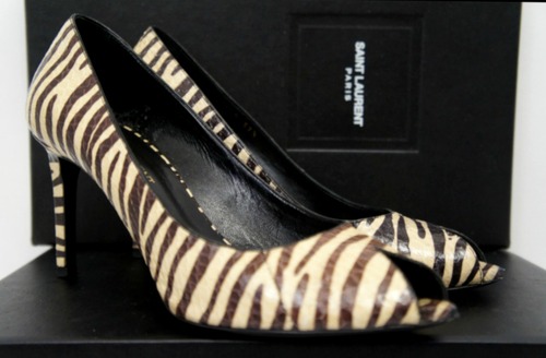 7万美品◆SAINT LAURENT PARIS サンローラン パリ ゼブラ柄 ポインテッド オープントゥ ヒール パンプス 37.5◆ コーデのワンポイントに♪