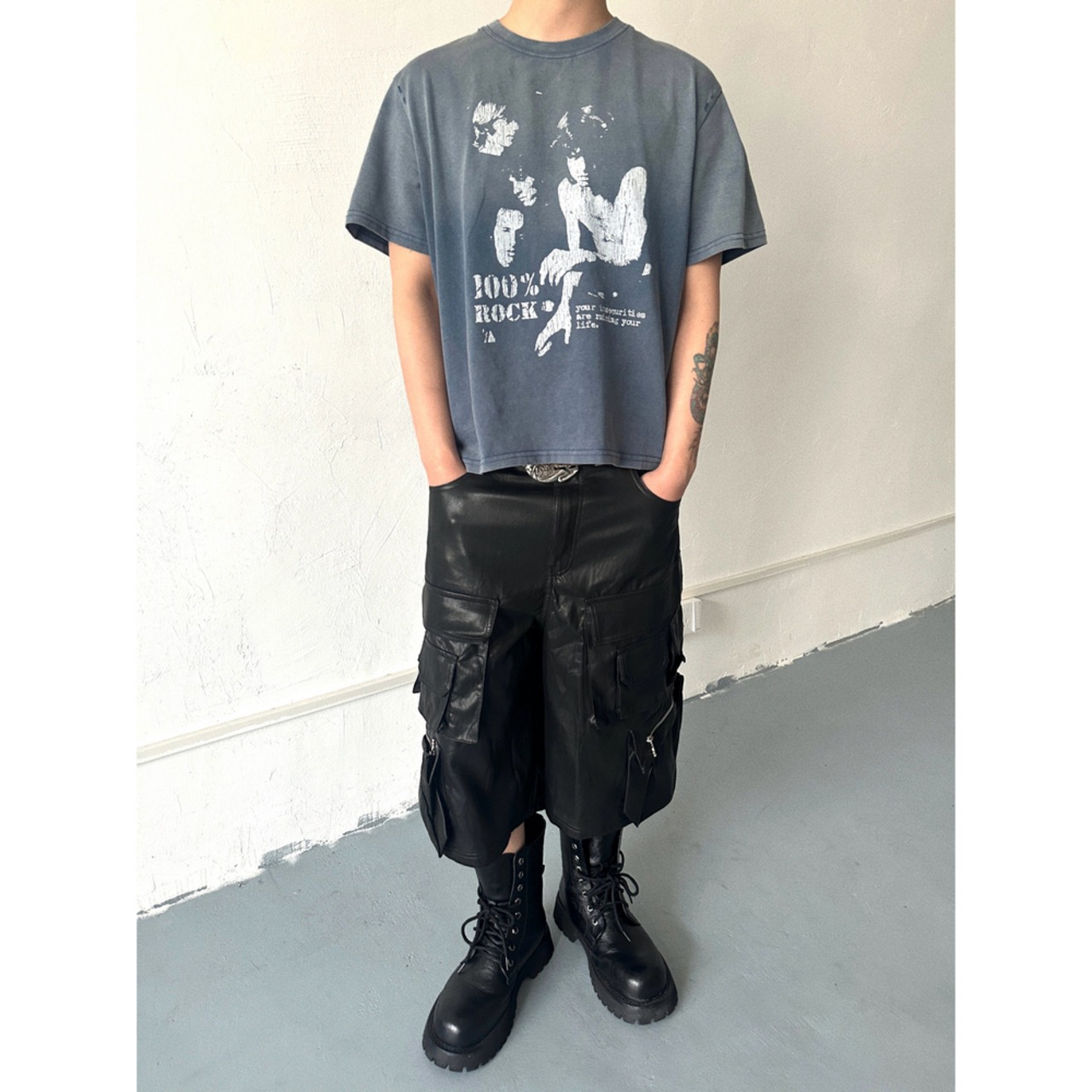 VINTAGE ストリート 100%ROCKプリントTシャツ T2080
