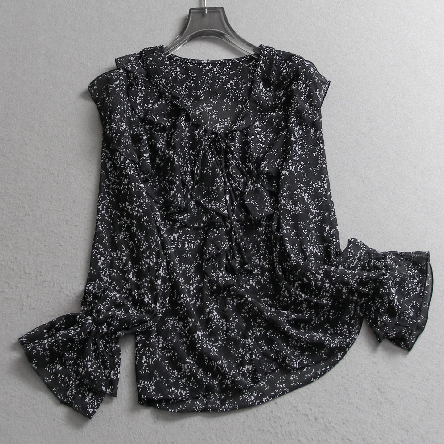 Small floral print chiffon ruffle blouse TO0965