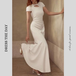 カッティングネックマーメイドロングドレス W0114