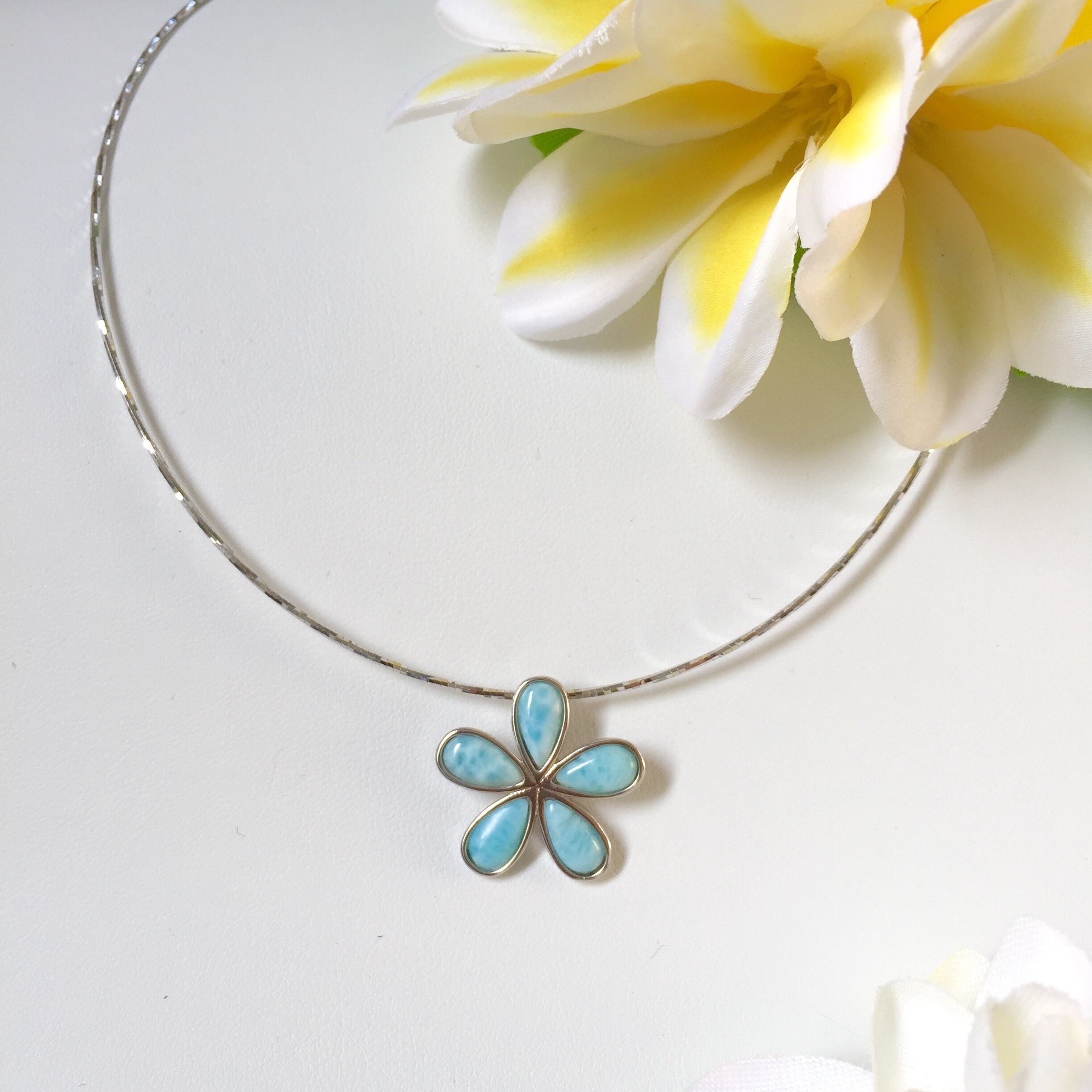 ハワイアンジュエリー ラリマー プルメリアネックレス Pupulani