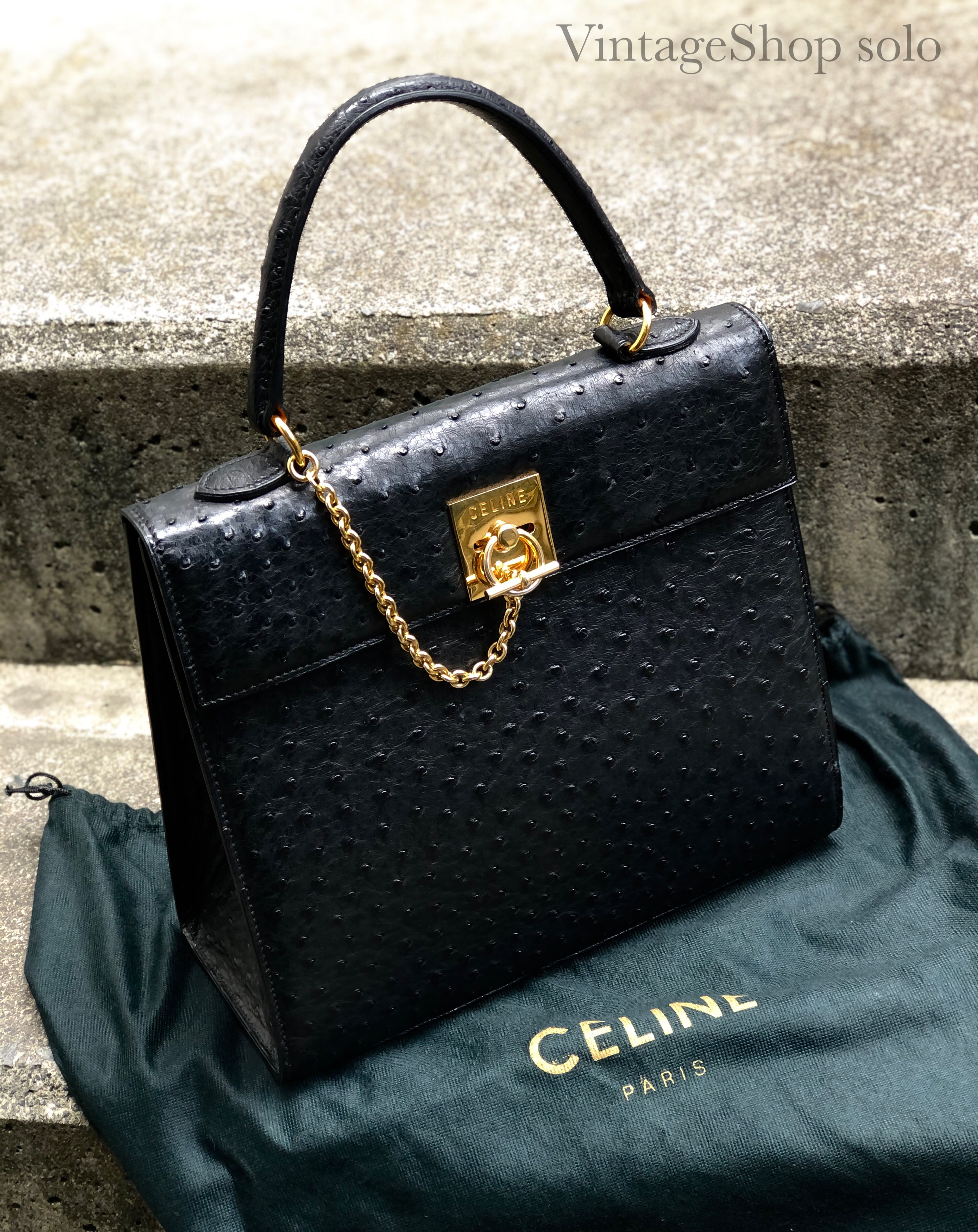 CELINE セリーヌ マンテル チェーン ガンチーニ オーストリッチ レザー ...