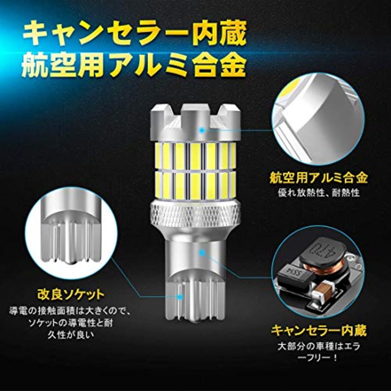 BORDAN 爆光LED T15/T16/W16W バックランプキャンセラー内蔵 1400ルーメン 後退灯 バックライト 超高輝度 無極性 長寿命 34連 12V ホワイト 2個入