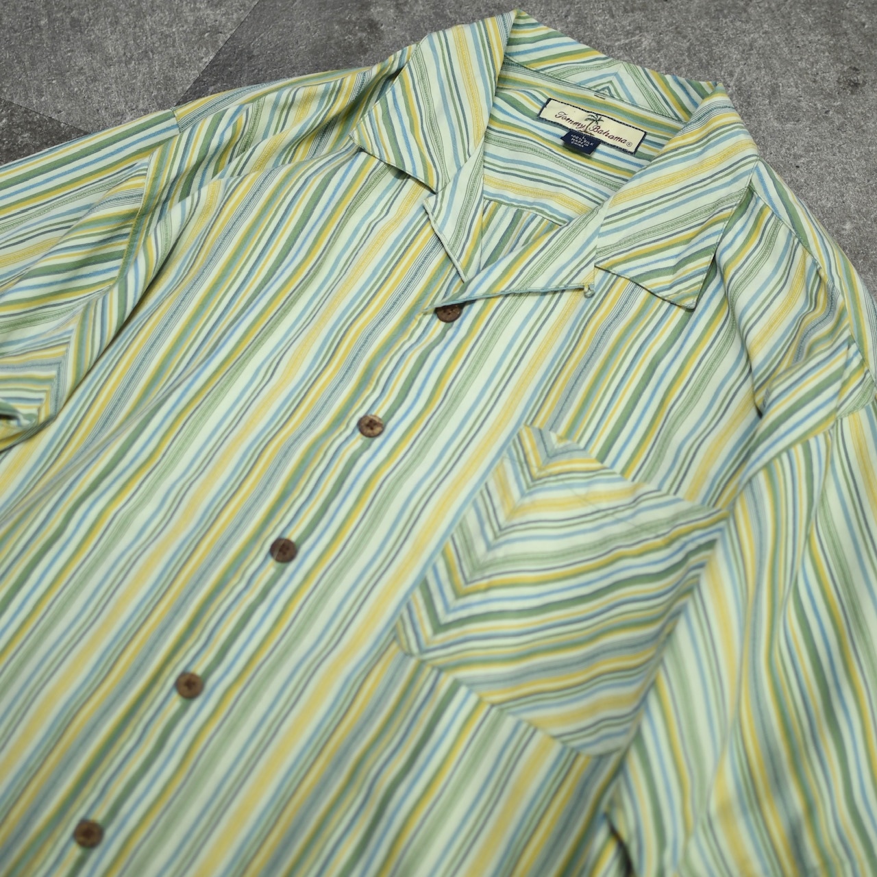 tommy bahama multi stripe silk open collar shirt