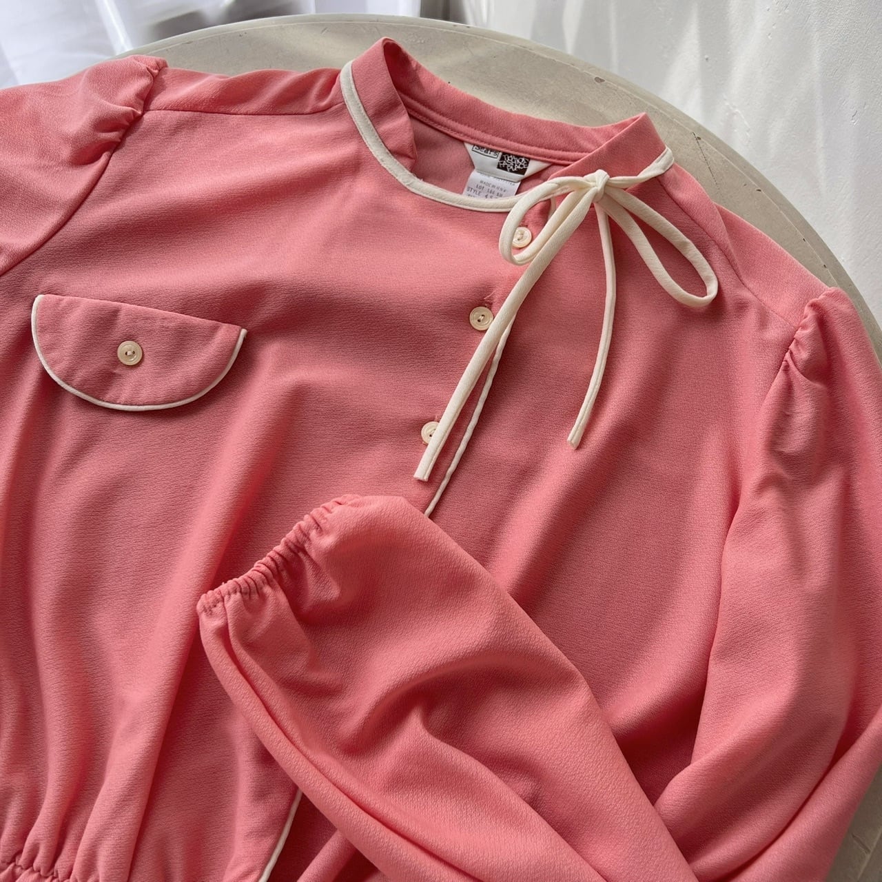 USA salmon pink dress/USA製サーモンピンクのリボンワンピース