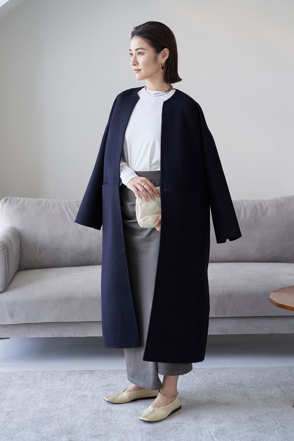 残りわずか Wool River Tailored Coat - Dark Navy | seven dot