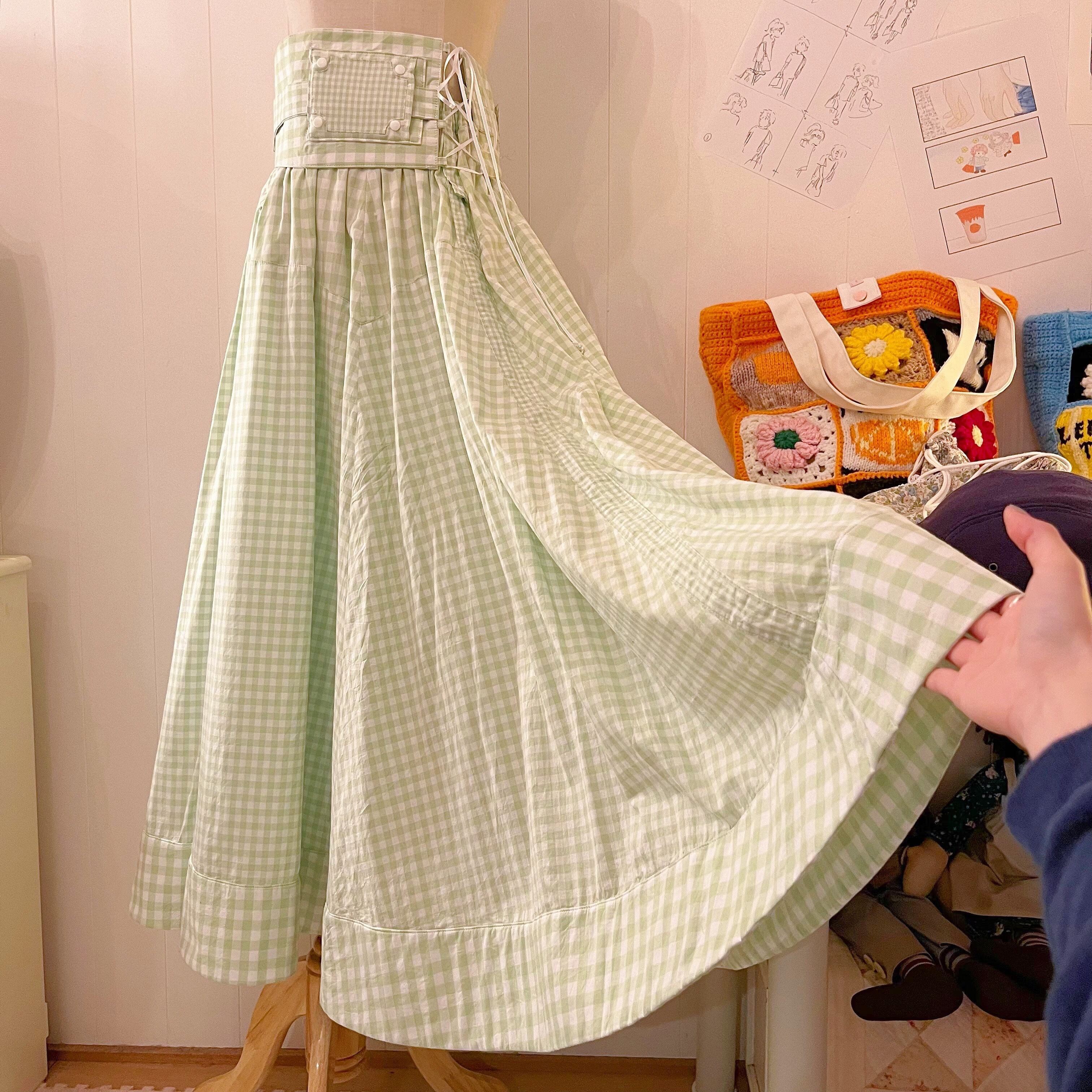 original : transformation belt gingham check skirt . green