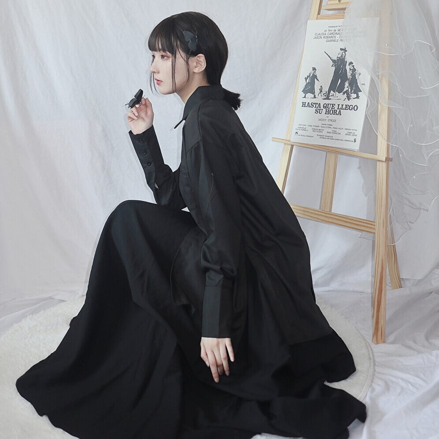 サブカル 服 地雷系 通販 長袖 黒シャツ 山本耀司風 アシンメトリー 闇