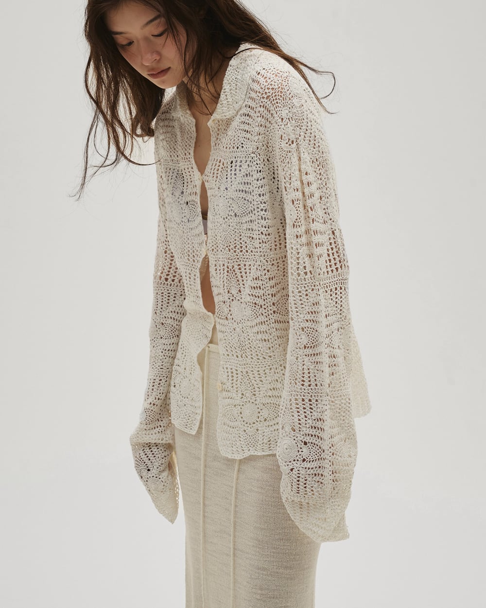 WILLFULLY shoulder frill cable ニットカーディガン WILLFULLY shoulder frill cable knit cardigan ショルダーフリル