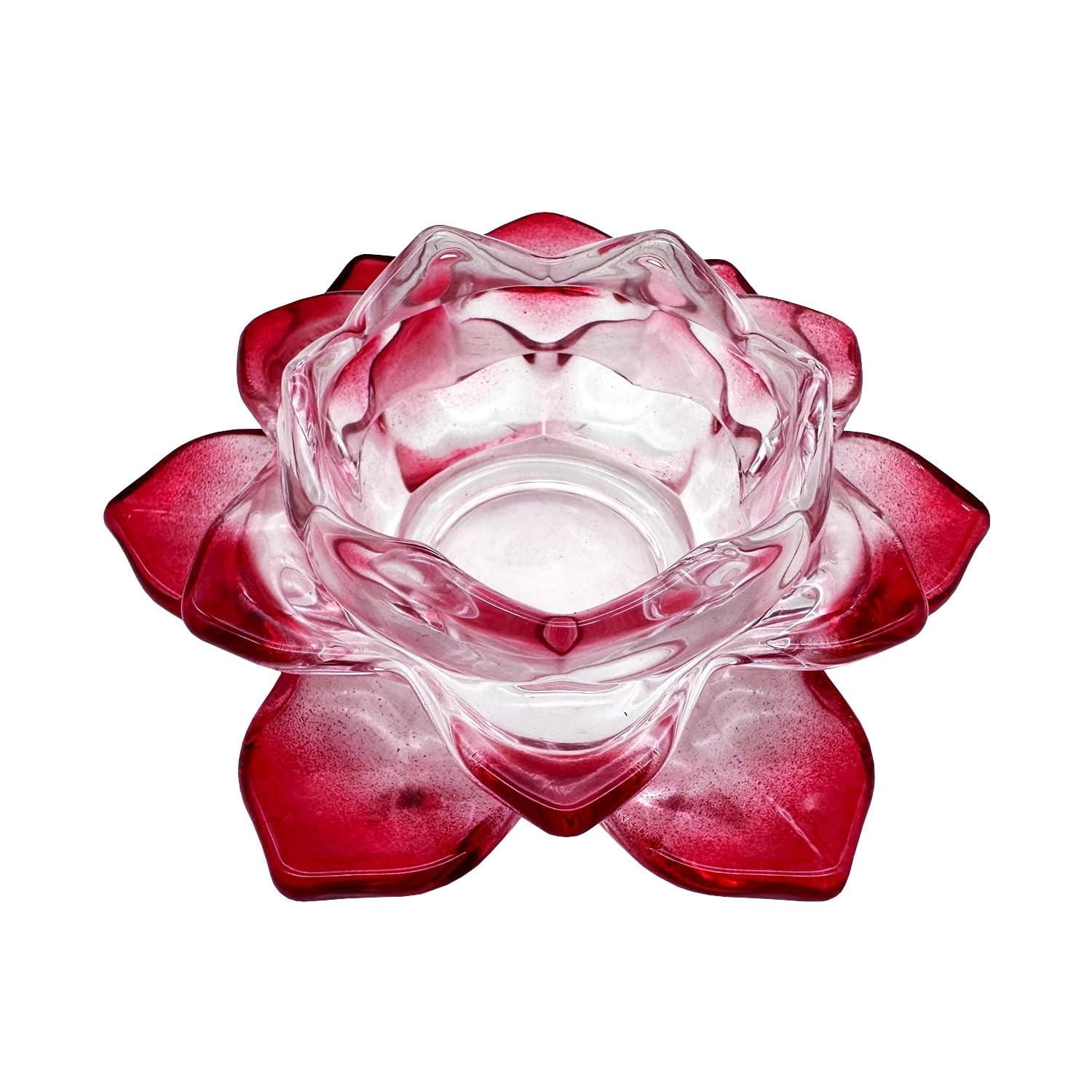【在庫処分】キャンドルスタンド 蓮の花 ガラス製 クリスタル カラー キャンドルホルダー 燭台 ろうそく立て (赤)