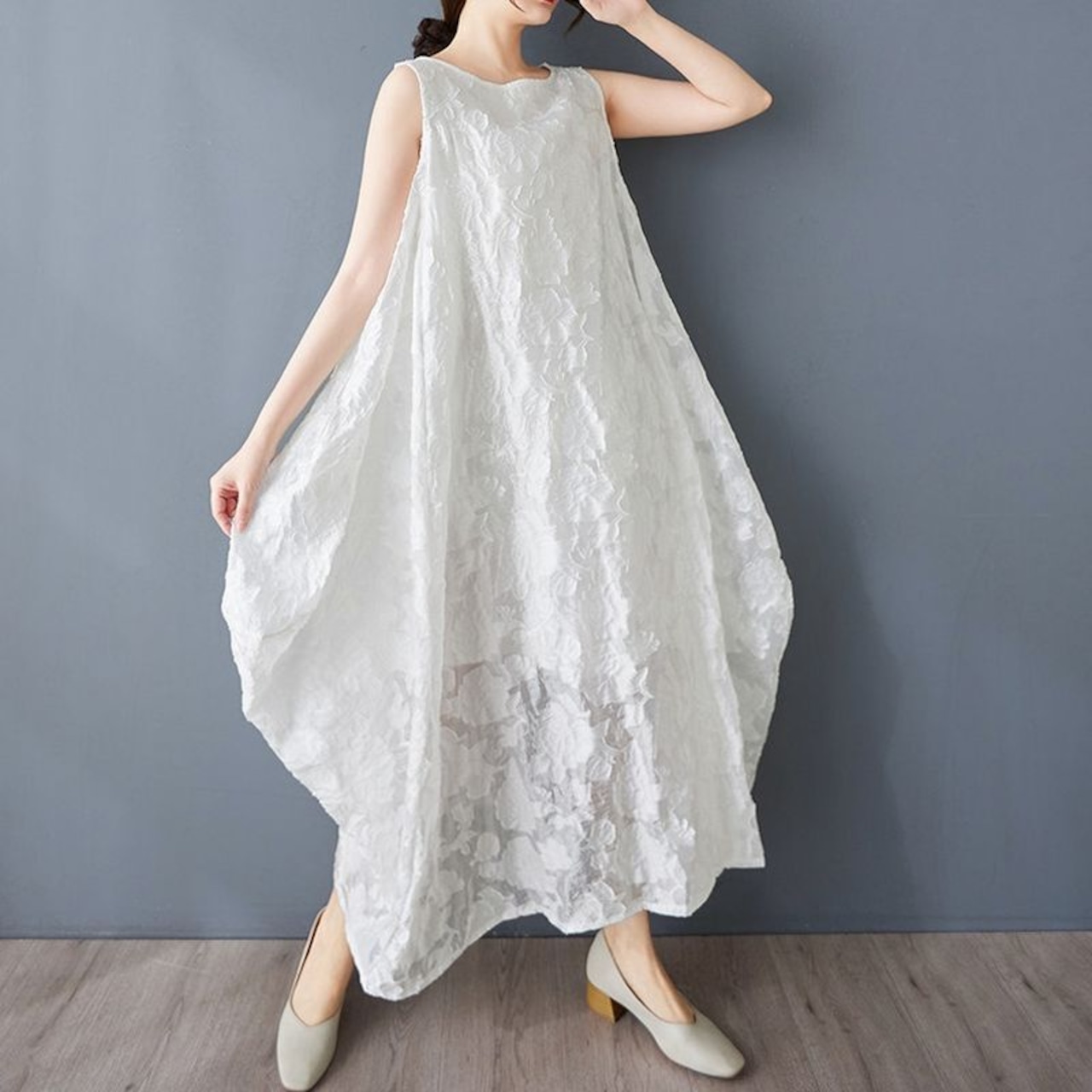 立体花柄 フレア ワンピース 30209