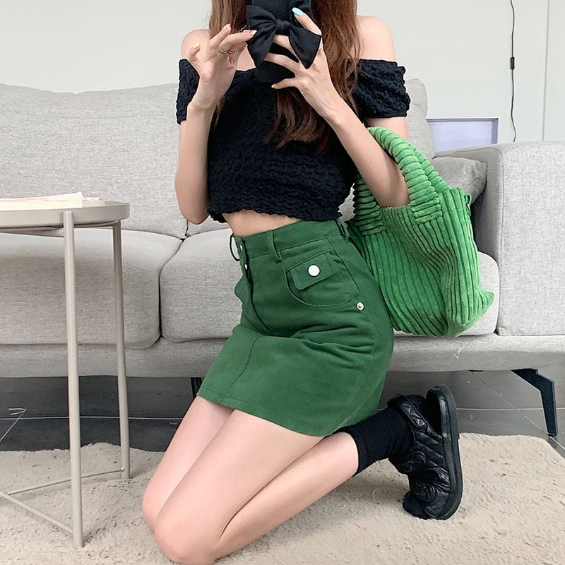 デニムスカート ミニスカート ハイウエスト ワントーン 無地 シンプル カジュアル 韓国ファッション 2color S Xl Luluca 韓国 トレンドファッションluluca ルルカ