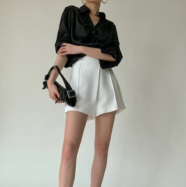 Pleated Design High Waist Shorts【S00281】