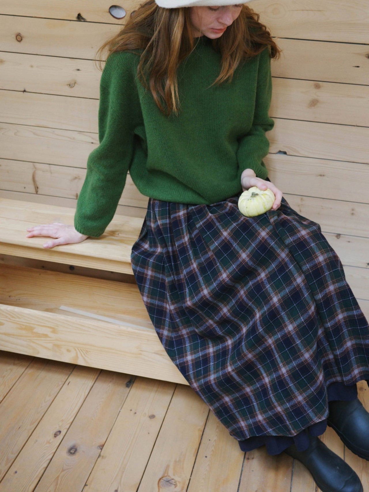 Forêt Tartan Check Wool Volume Skirt F0867