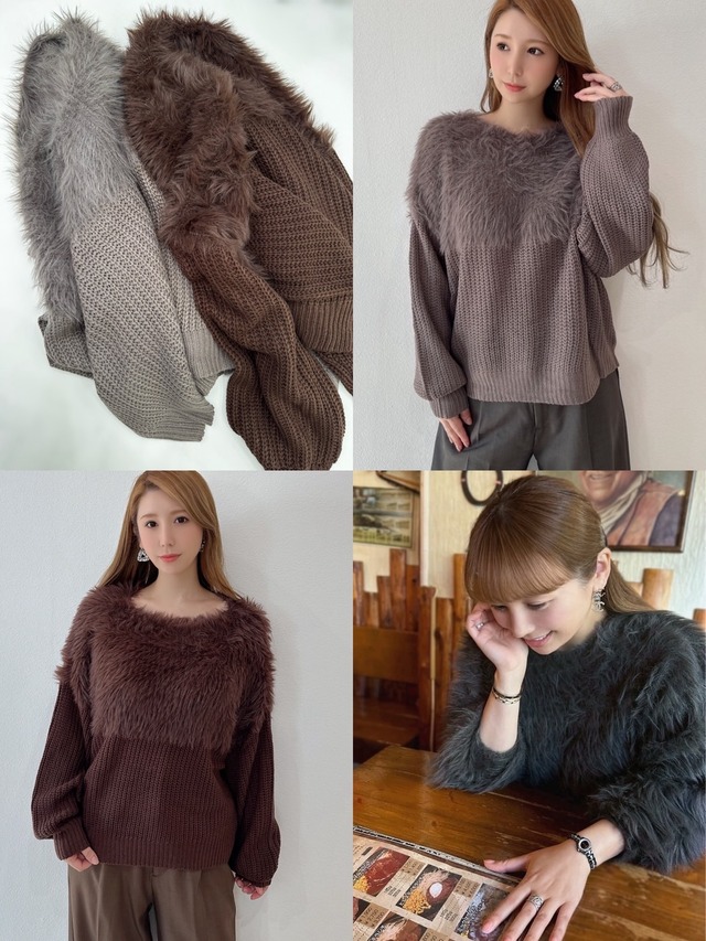 新色追加！ふわふわシャギー切り替えニット　¥6,200+tax