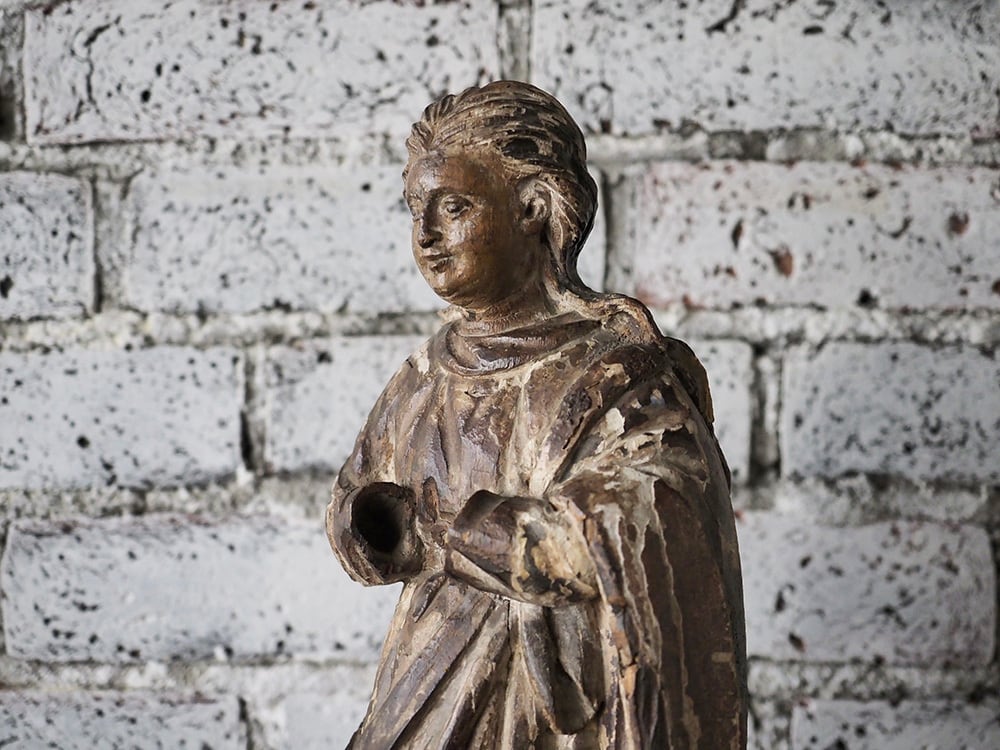 聖母マリア像　高さ約24cm （蛇を踏むマリア） キリスト教美術 蛇を踏む 聖母 マリア 像 木彫 ／19世紀 フランス アンティーク