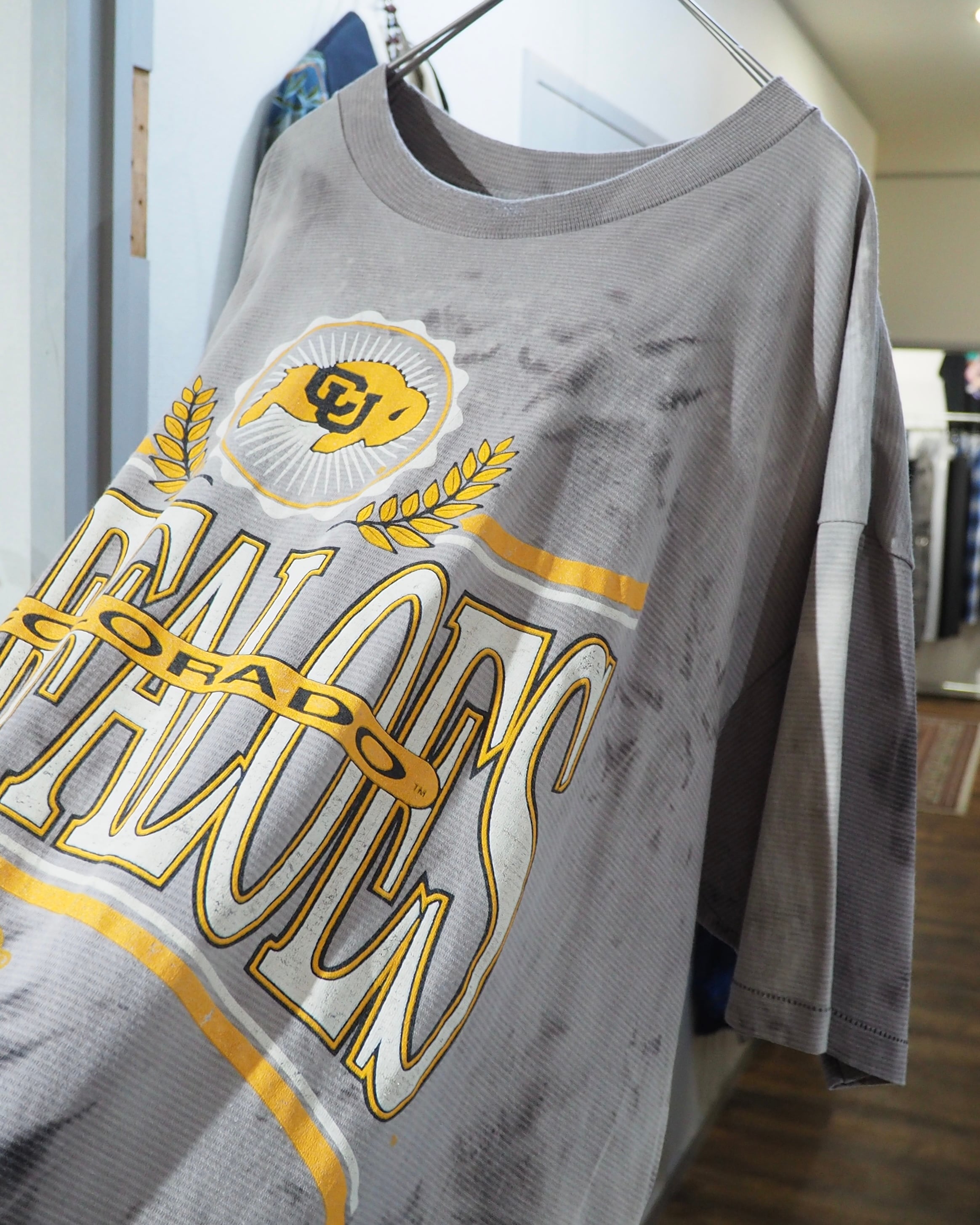 1990s " Made in USA - Colorado Buffaloes " printed × Over Dyed vintage loose Tee