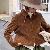 【2color】光沢が瞬く菊ボタンの物語ショートジャケット《W0209》