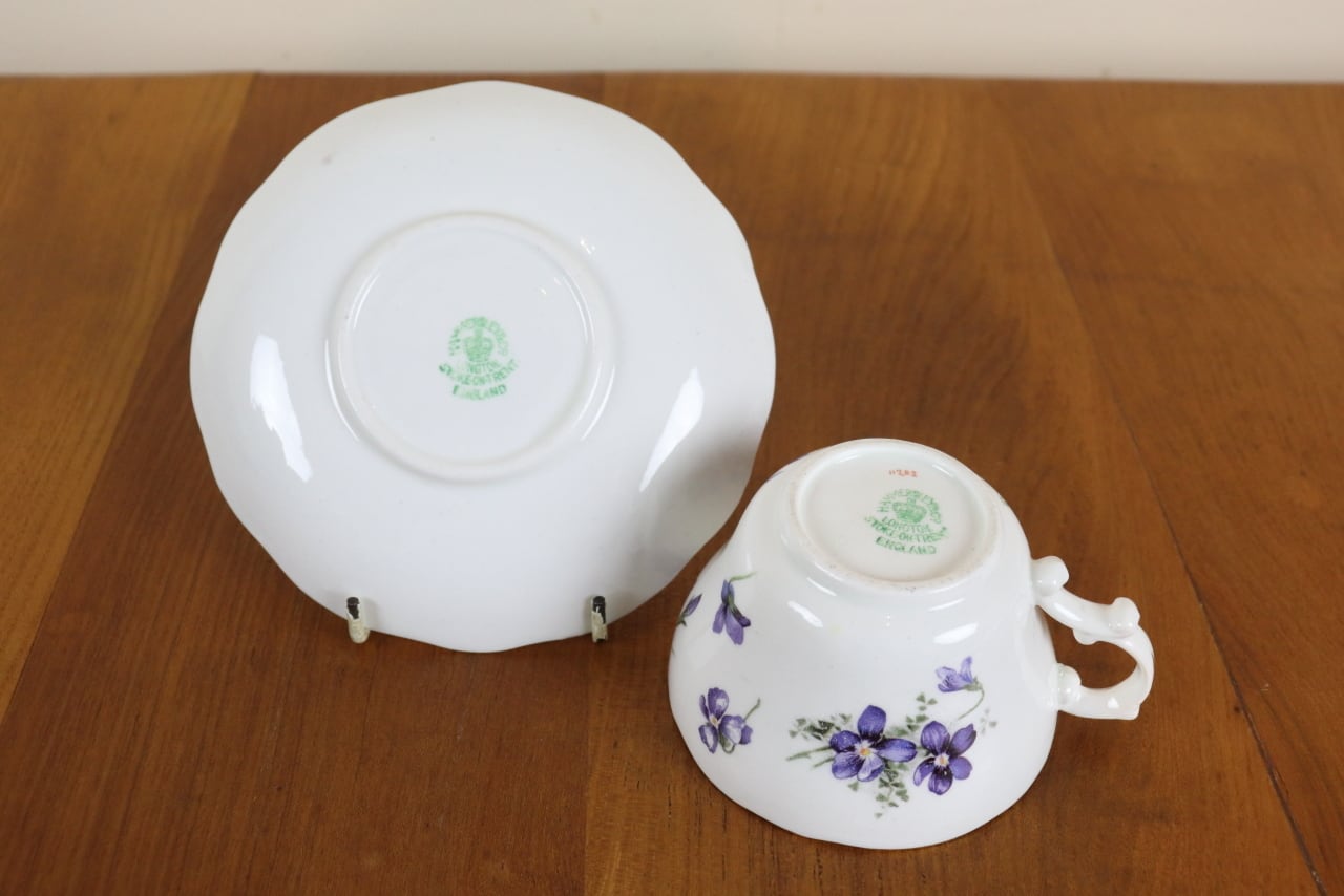 0215-333 【超希少】【美品】Hammersley ハマースレイ Victorian Violets ヴィクトリアンバイオレット シェルプレート ハマースレイ ヴィクトリアンバイオレット デュオ カップ＆ソーサー