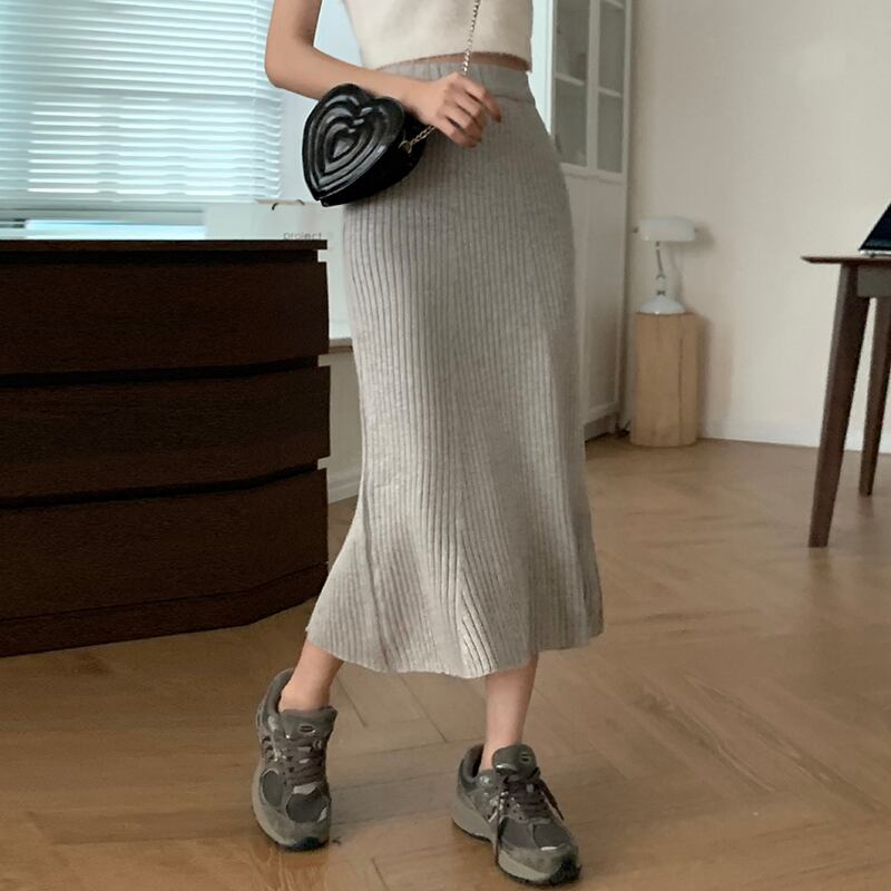 ニットスカート ウィンターハイウェストグレー 冬物 ブラックストロベリース46476327776