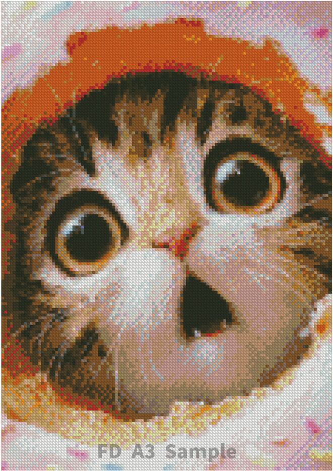 ダイヤモンドアート A3 ドーナツの穴に驚く子猫 (通常/フルAB/フル樹脂