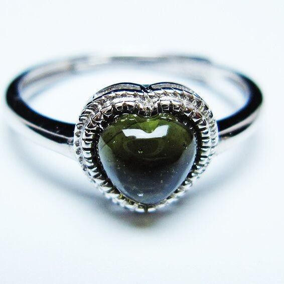 モルダバイト リング モルダウ石 指輪 ハート フリーサイズ 13号 一点物 メール便可 [M便 1/20] 199-606
