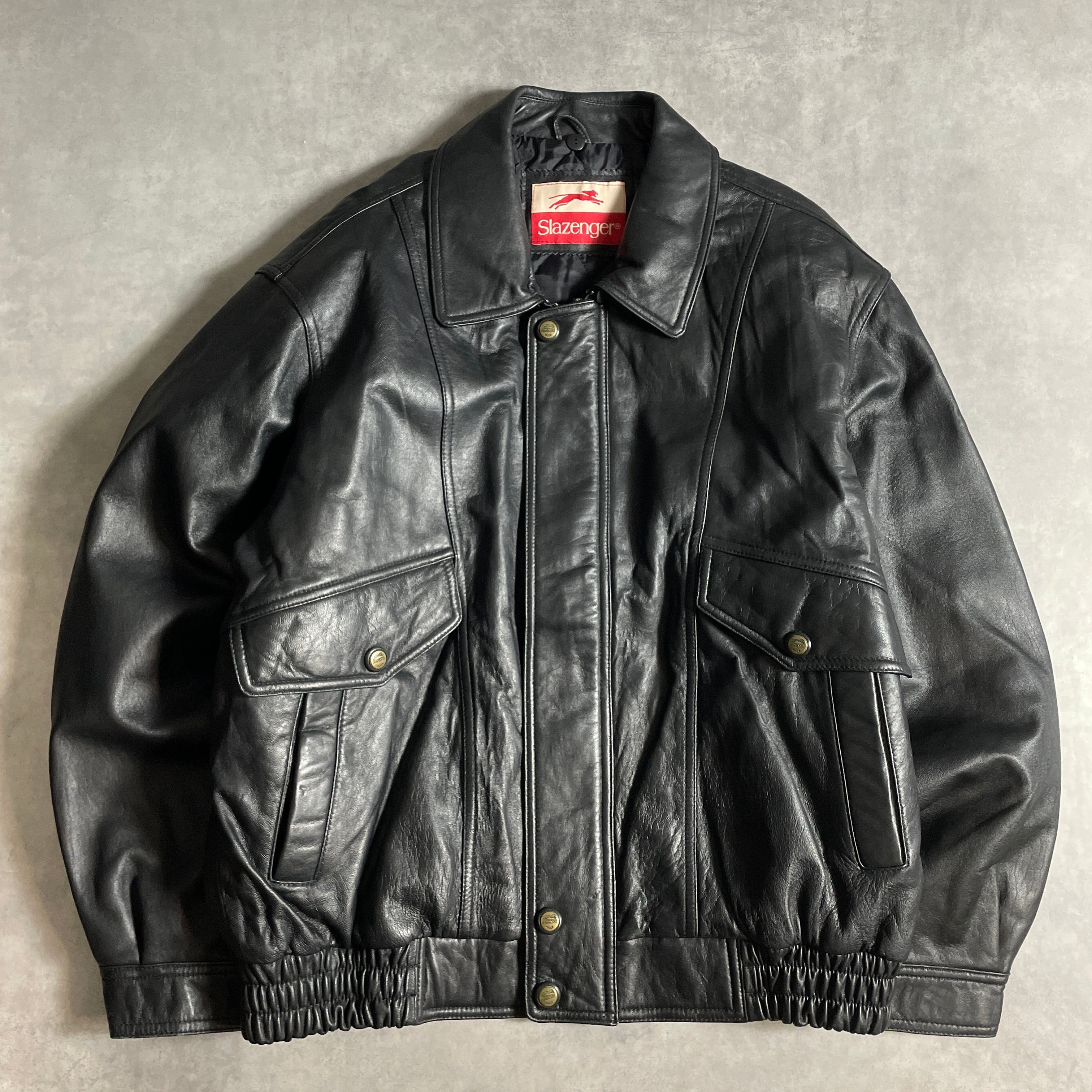 80s-90s slazenger レザージャケット ショート丈 本革 ブラック
