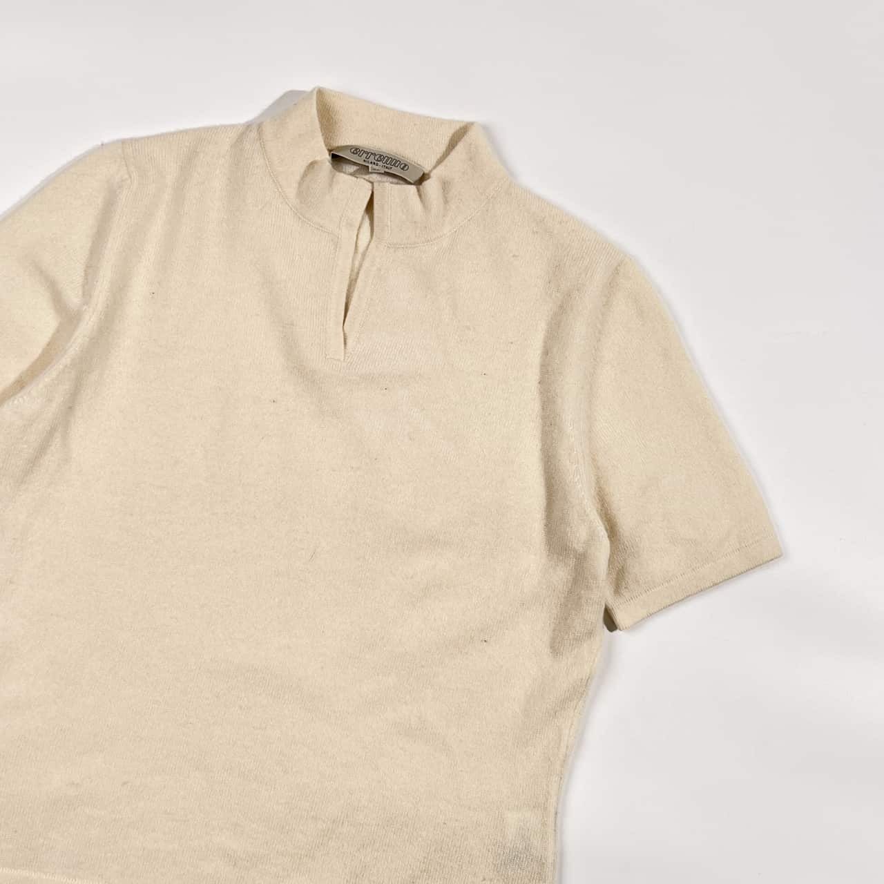 カシミヤ100% イタリア製 erreuno エレウノ スキッパー 半袖 ニット セーター 42/ホワイト系 レディース