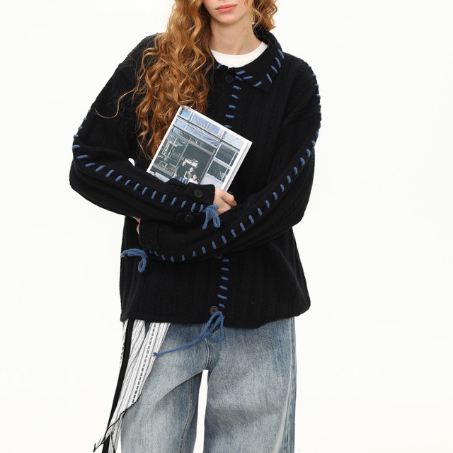 stitch design knit cardigan　ステッチデザインニットカーディガン　J1348